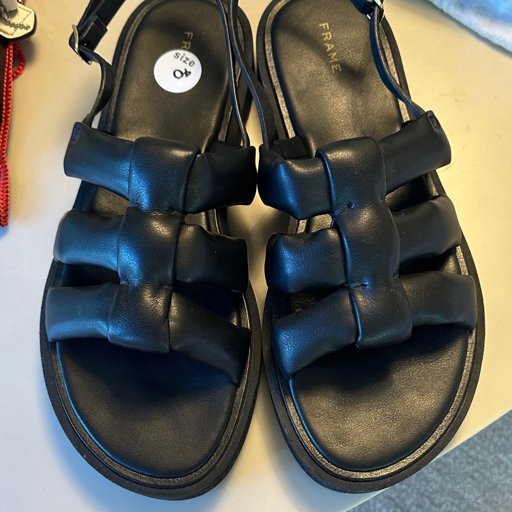 Frame Denim Black Leather Strappy Sandals